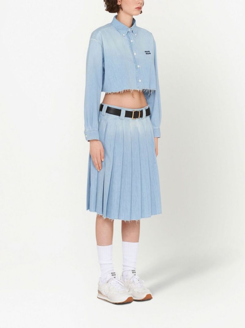 Blue Cropped Denim Shirt