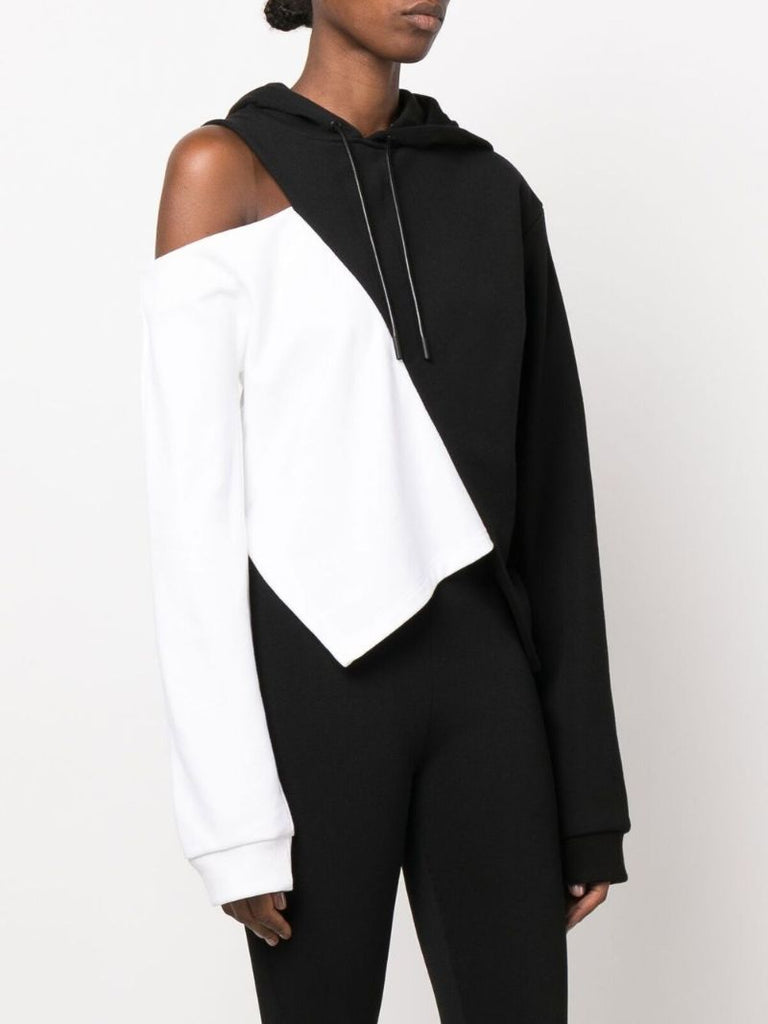 Black and White Kaylane Asymmetric Cotton Hoodie