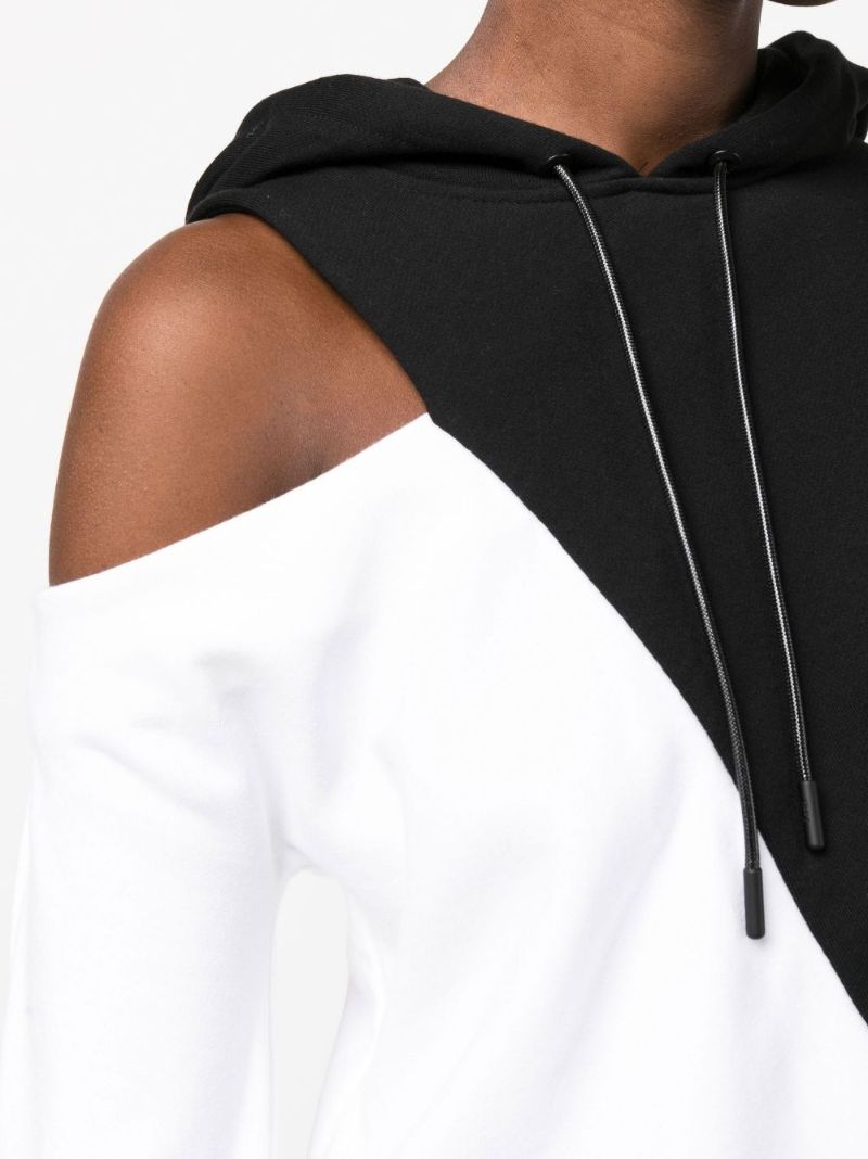 Black and White Kaylane Asymmetric Cotton Hoodie