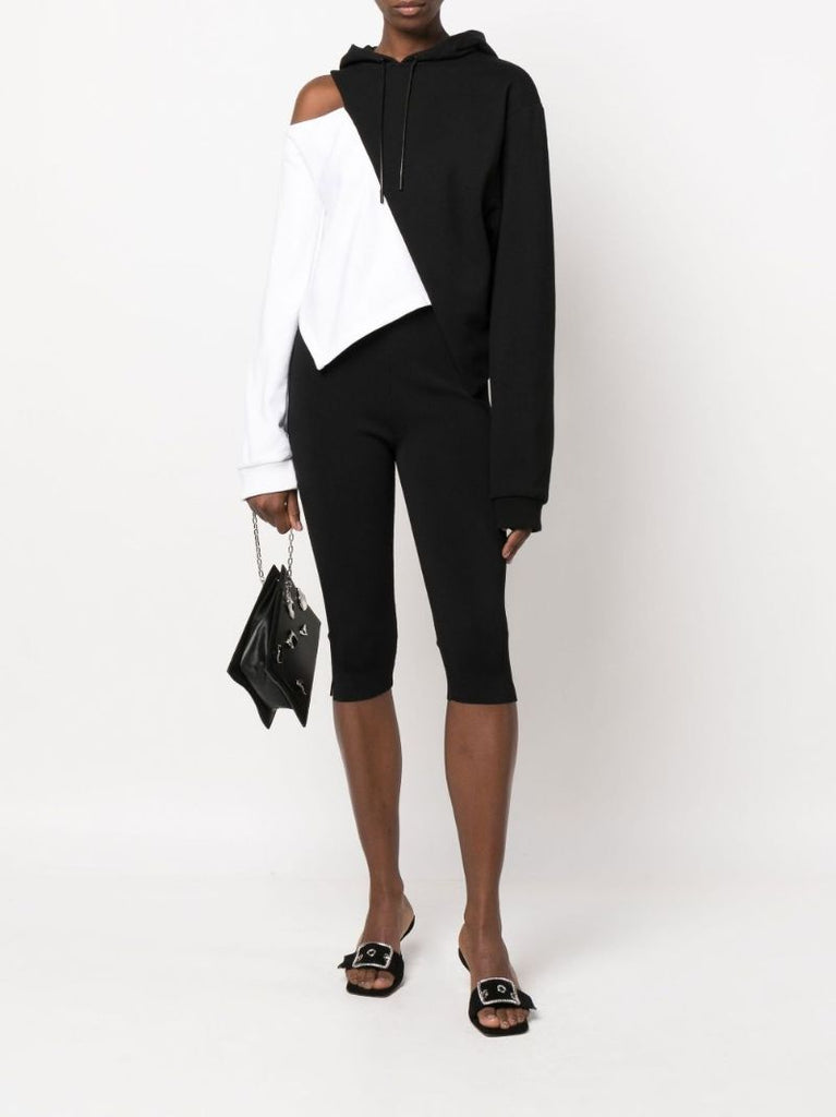 Black and White Kaylane Asymmetric Cotton Hoodie
