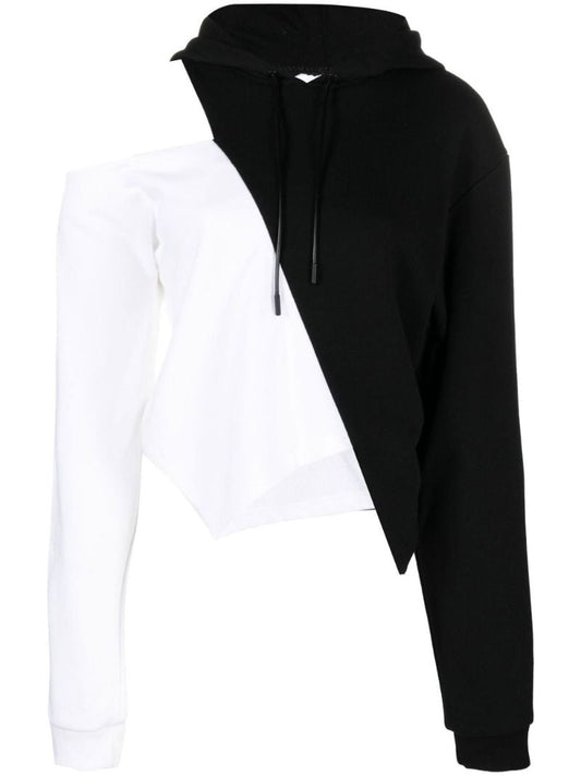 Black and White Kaylane Asymmetric Cotton Hoodie