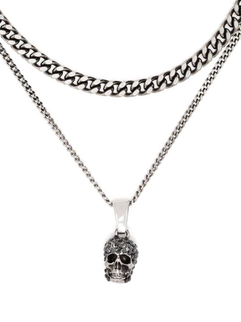 Silver-tone Layered Skull Pendant Necklace