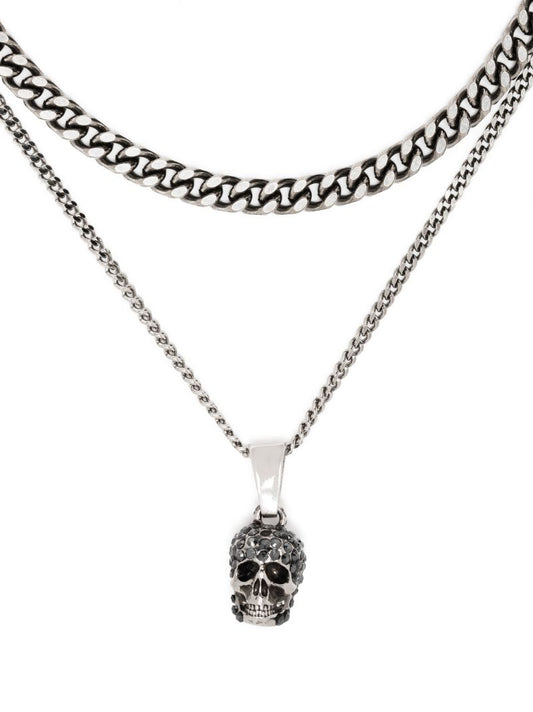 Silver-tone Layered Skull Pendant Necklace