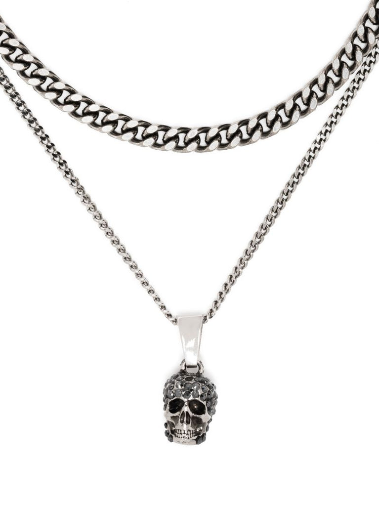 Silver-tone Layered Skull Pendant Necklace