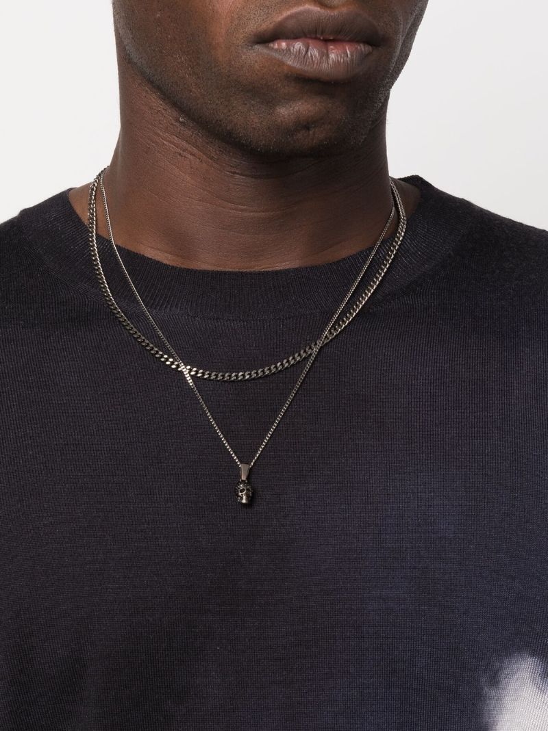 Silver-tone Layered Skull Pendant Necklace