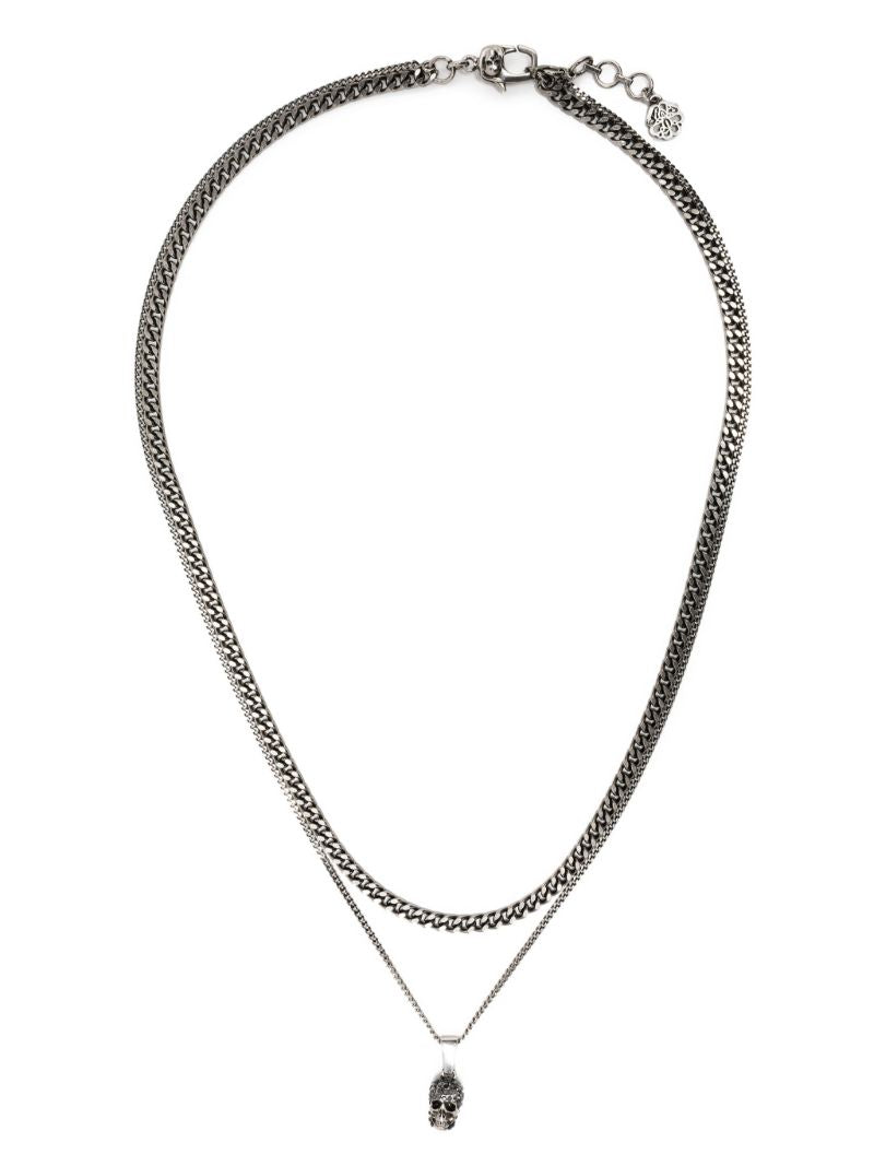 Silver-tone Layered Skull Pendant Necklace