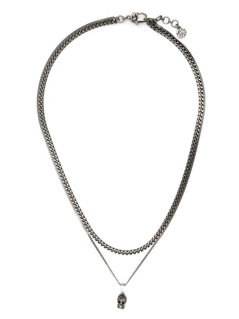 Silver-tone Layered Skull Pendant Necklace