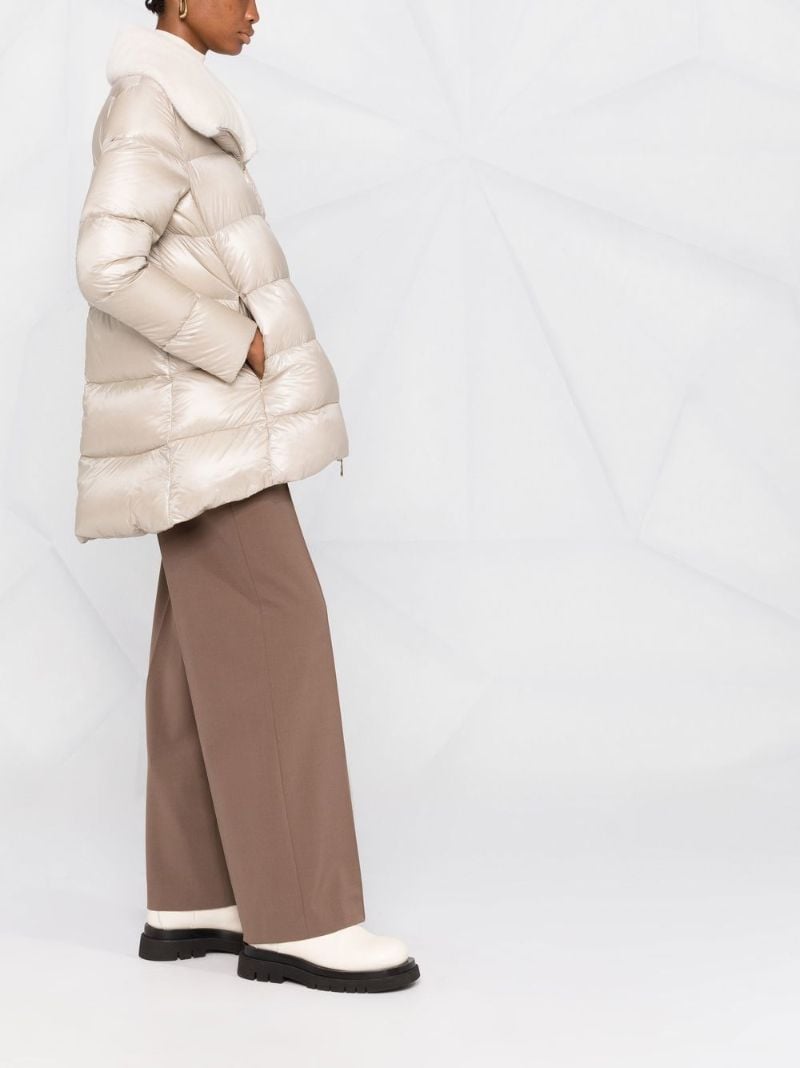 Neutral Shearling-collar Zip-up Padded Coat