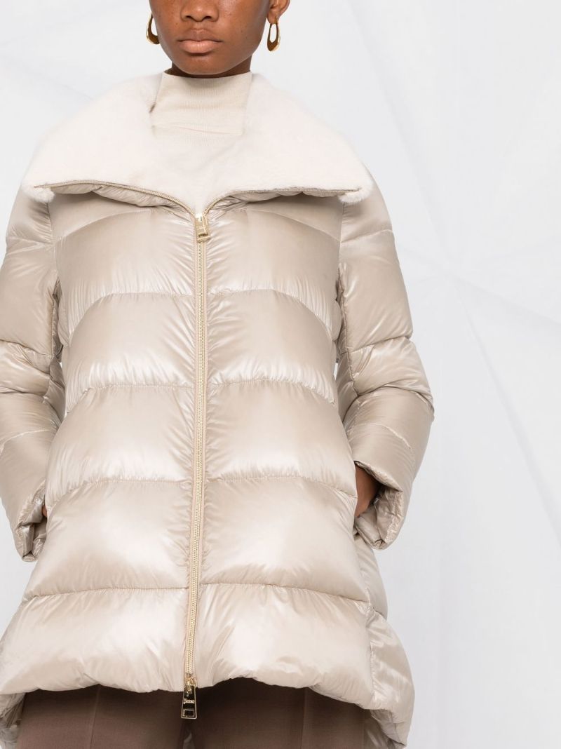 Neutral Shearling-collar Zip-up Padded Coat