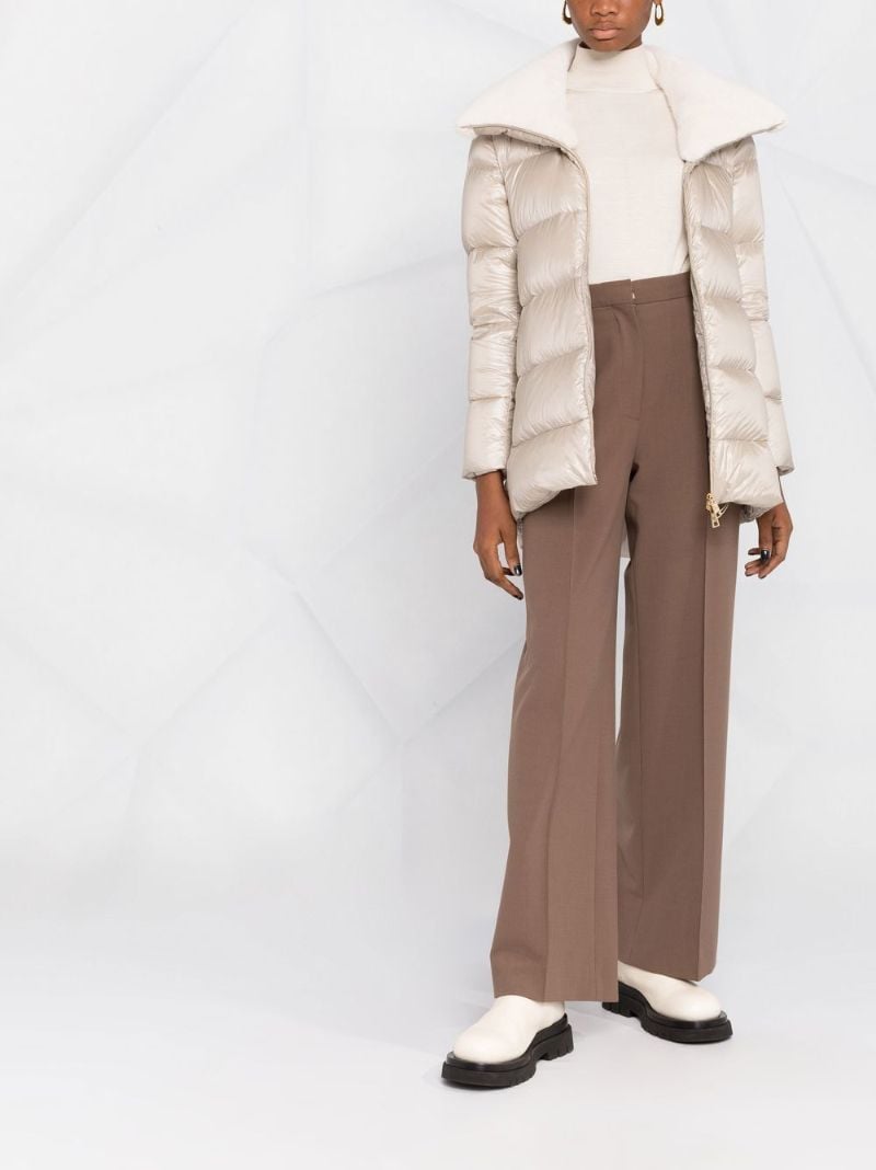 Neutral Shearling-collar Zip-up Padded Coat