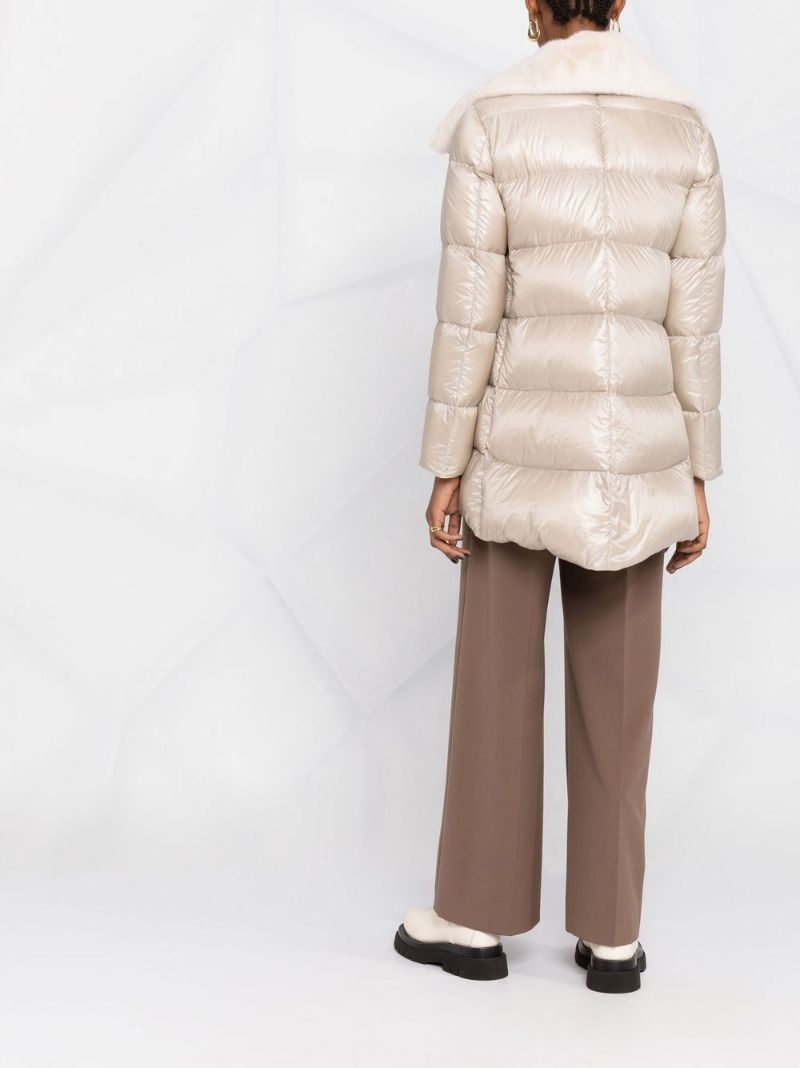 Neutral Shearling-collar Zip-up Padded Coat