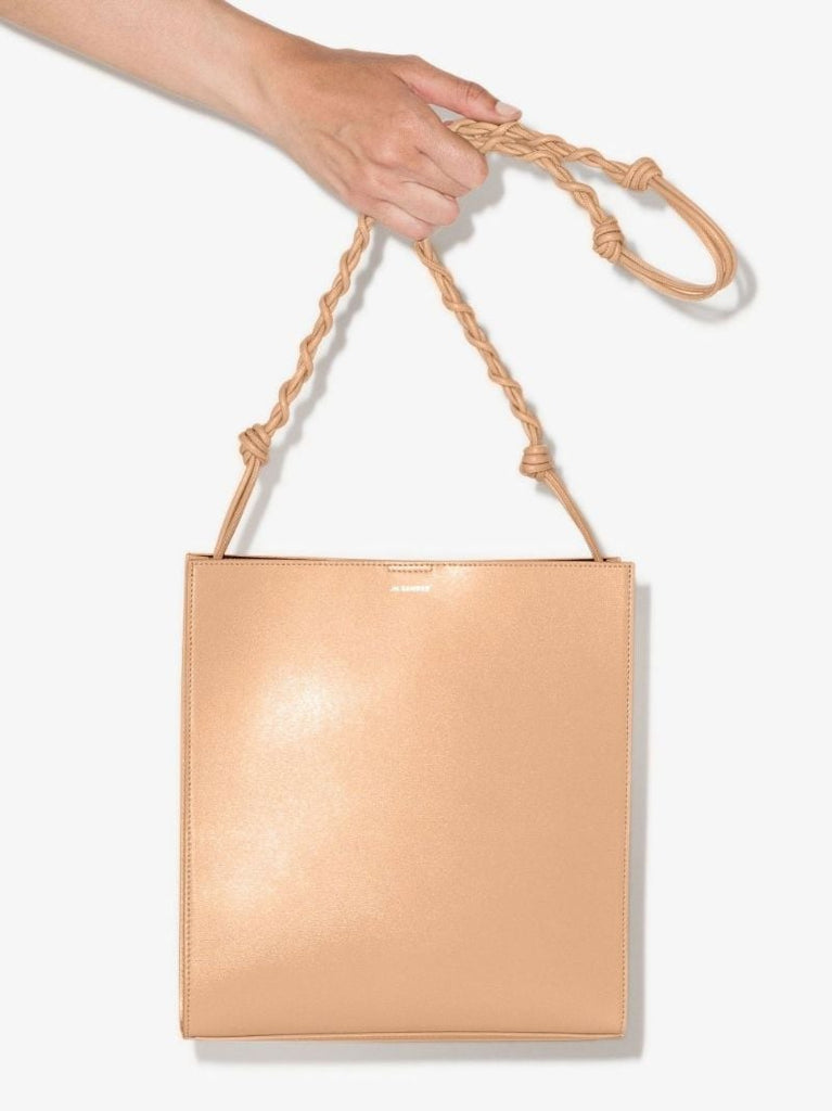 Neutral Tangle Knotted Handle Leather Cross Body Bag