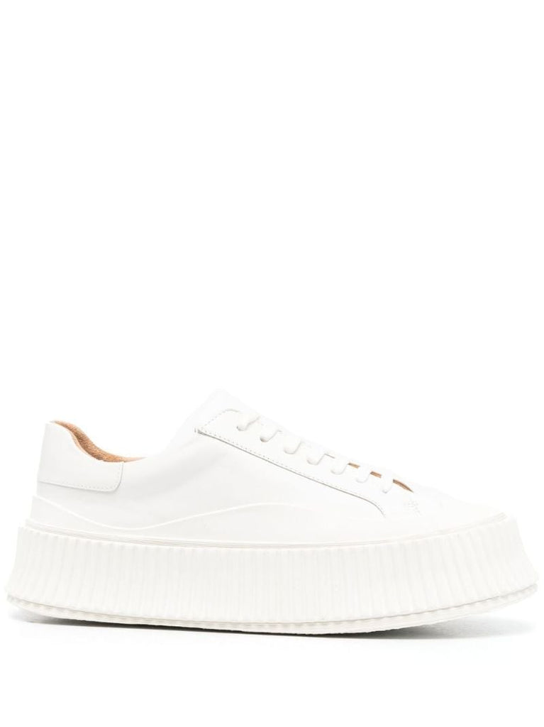 White Lace-up Leather Sneakers