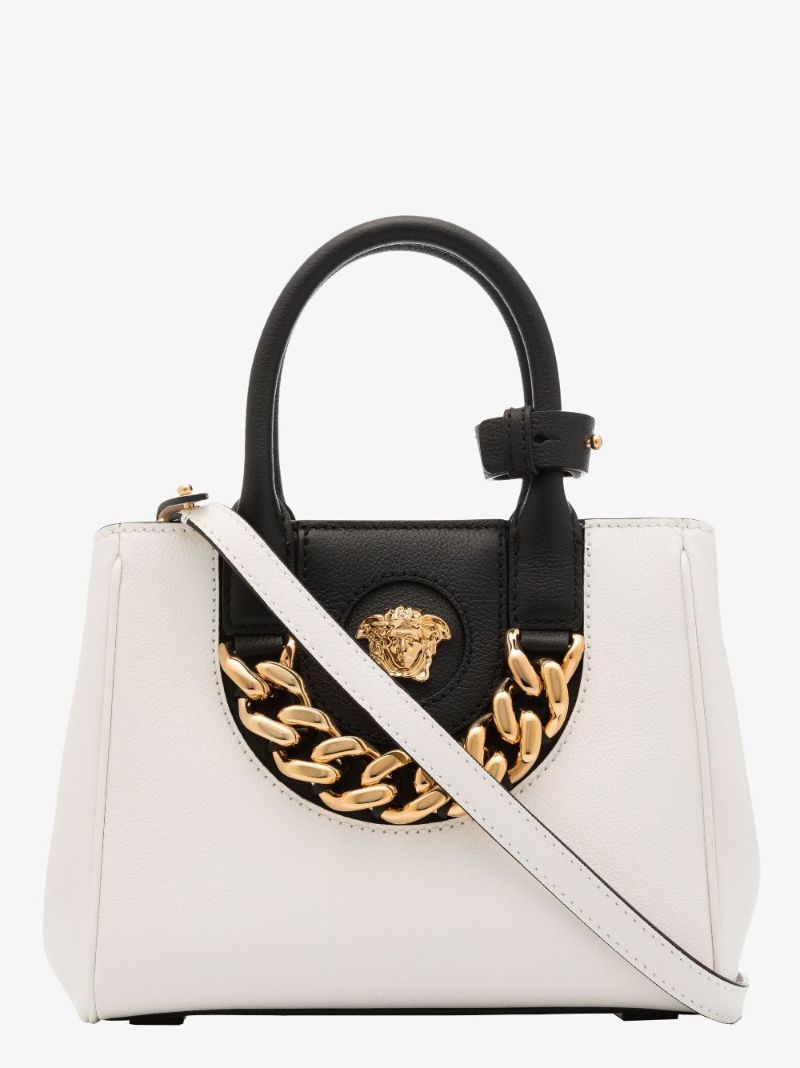 White La Medusa Small Leather Tote Bag
