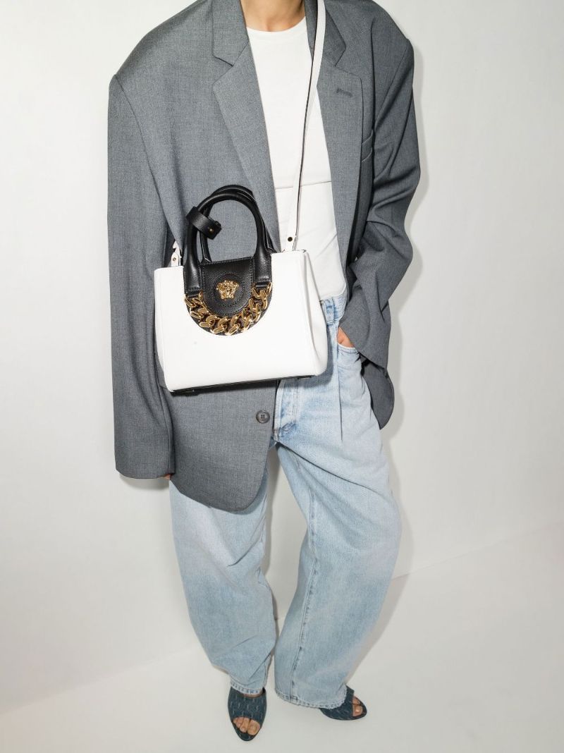 White La Medusa Small Leather Tote Bag