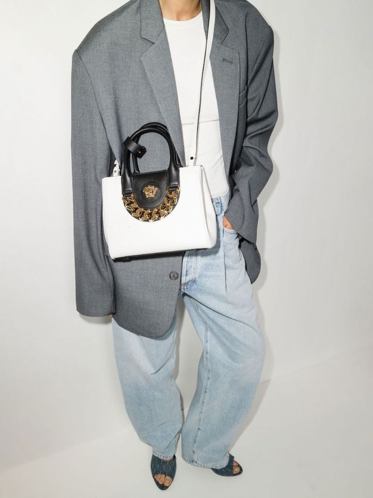White La Medusa Small Leather Tote Bag
