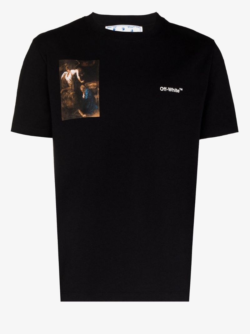 Black Caravaggio Logo Printed Cotton T-shirt