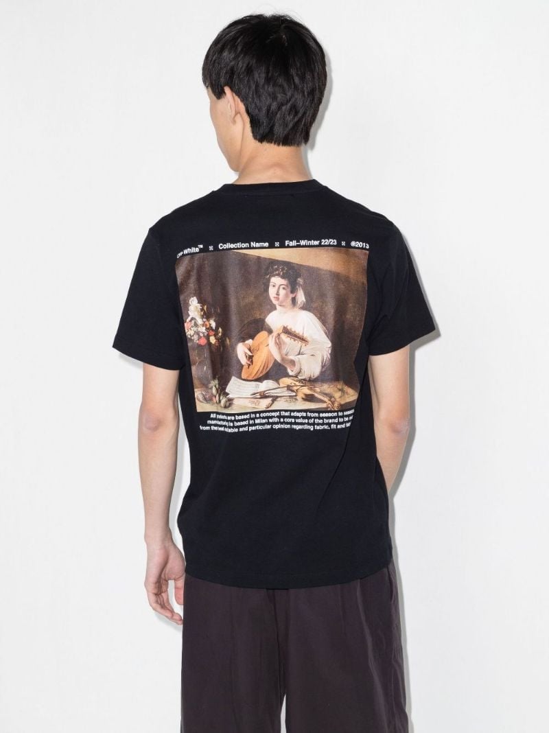 Black Caravaggio Logo Printed Cotton T-shirt