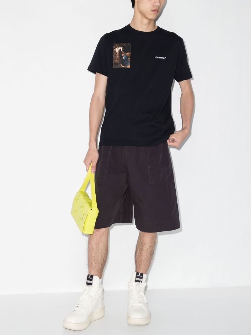 Black Caravaggio Logo Printed Cotton T-shirt