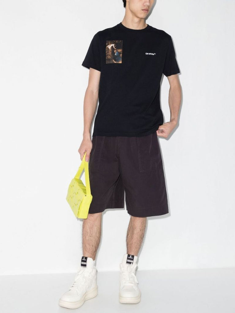 Black Caravaggio Logo Printed Cotton T-shirt