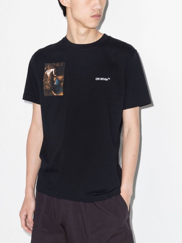 Black Caravaggio Logo Printed Cotton T-shirt