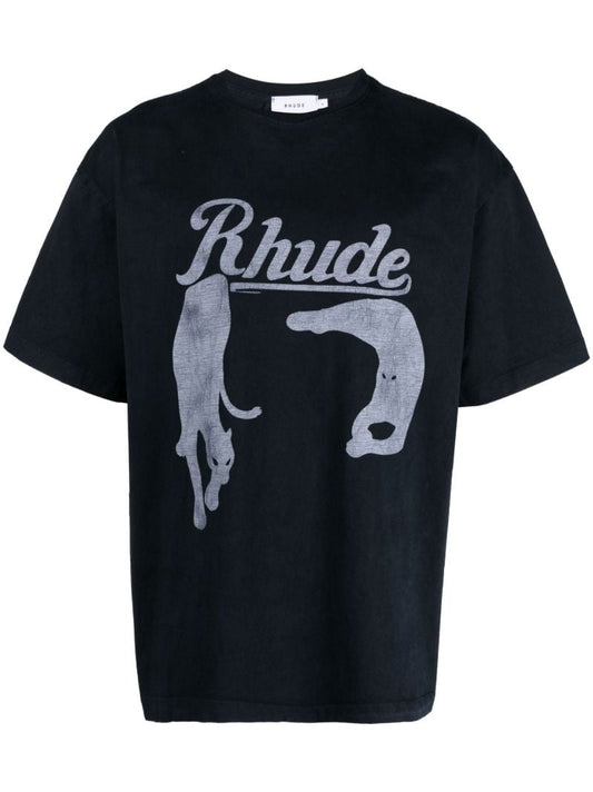 Black Cat Logo Print T-shirt