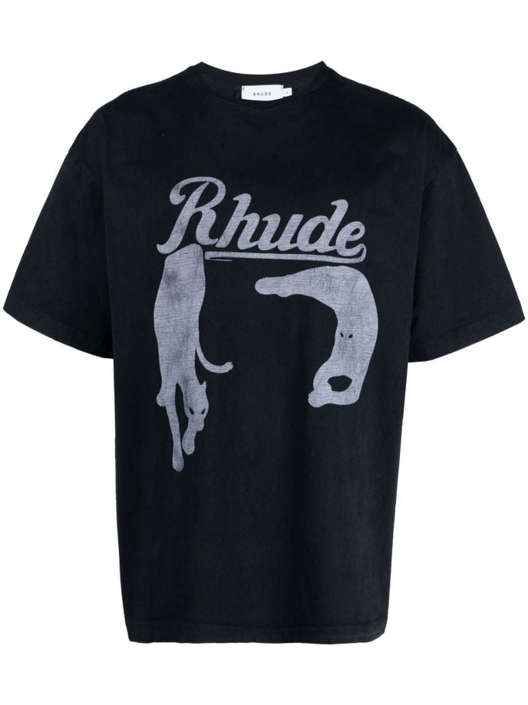 Black Cat Logo Print T-shirt