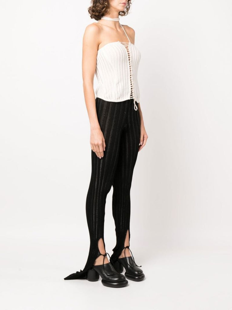 White Lace-up Cotton Knitted Top
