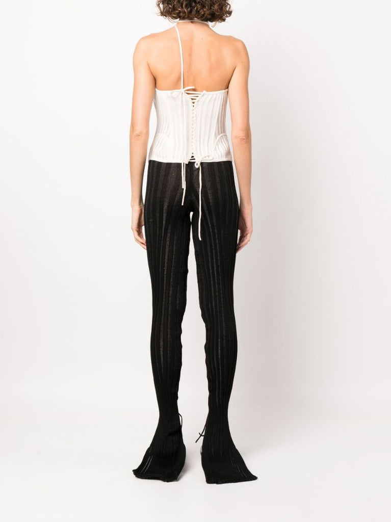 White Lace-up Cotton Knitted Top