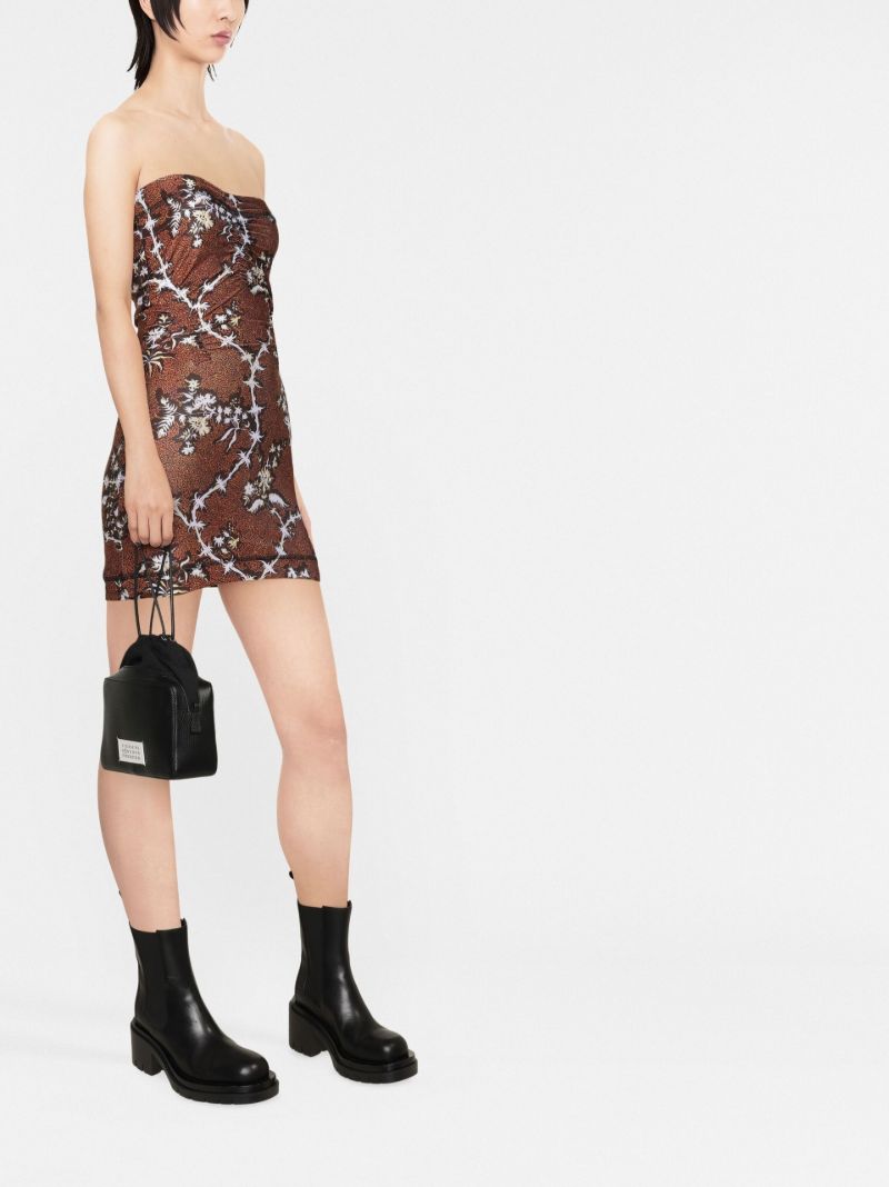 Brown Skinn Floral Print Mini Dress