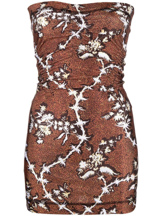 Brown Skinn Floral Print Mini Dress