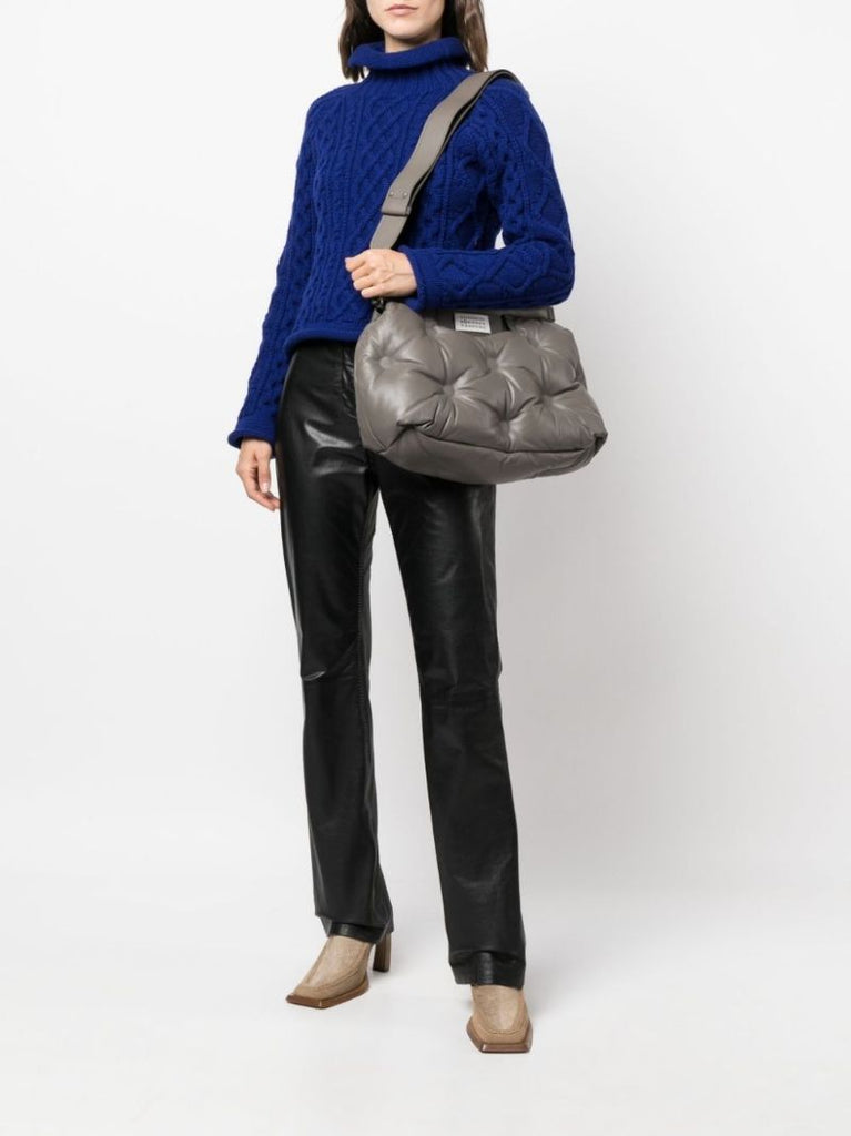 Grey Glam Slam Leather Shoulder Bag