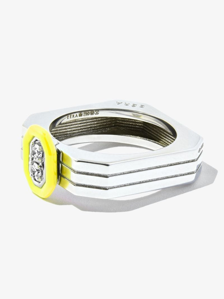18k White Gold Diamond Enamel Ring