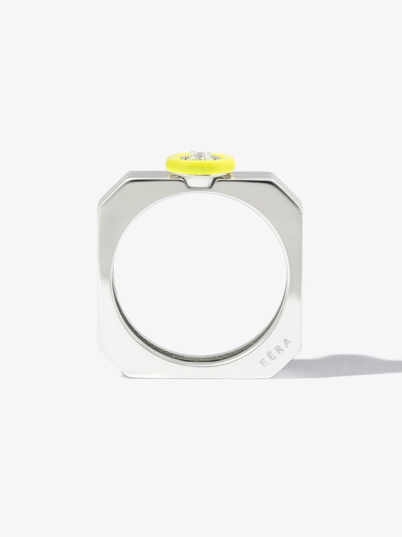 18k White Gold Diamond Enamel Ring