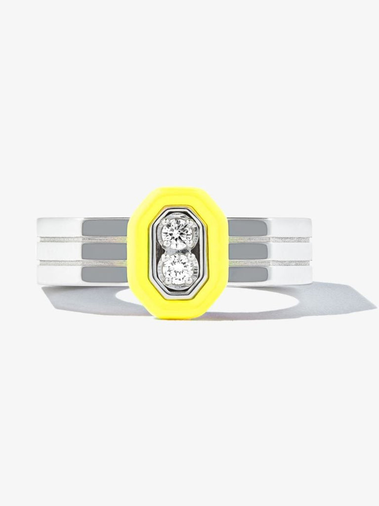 18k White Gold Diamond Enamel Ring