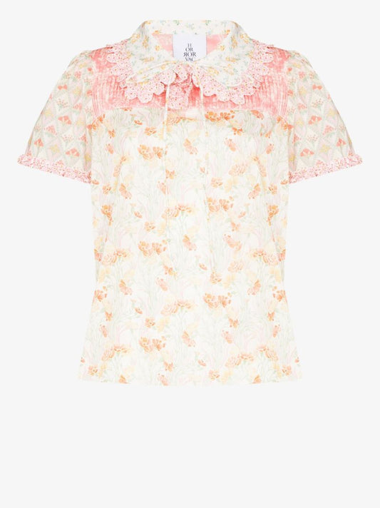 Pink Anoush Floral Print Cotton Blouse