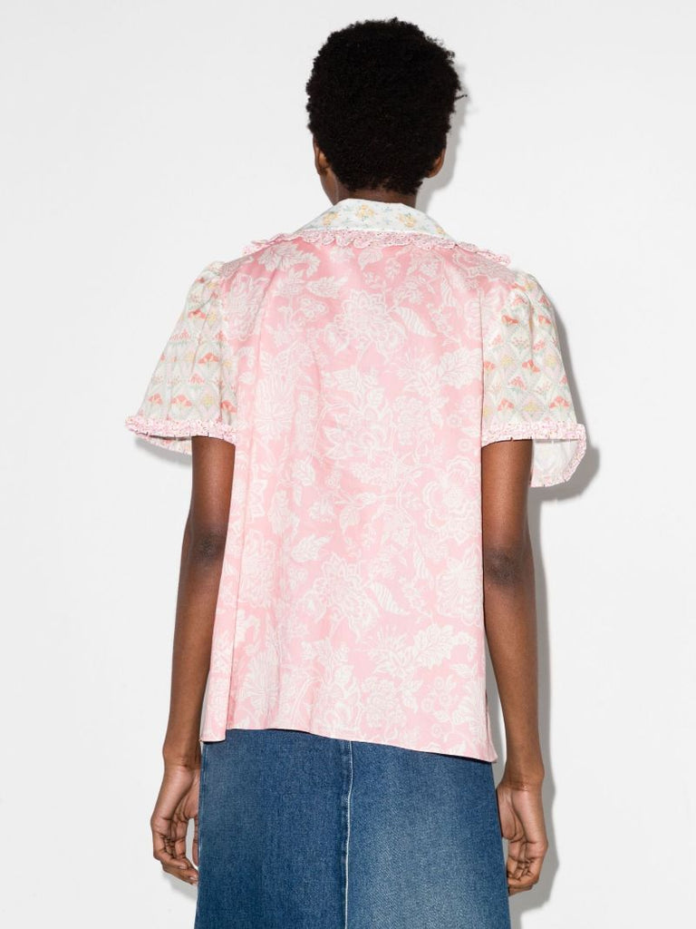 Pink Anoush Floral Print Cotton Blouse