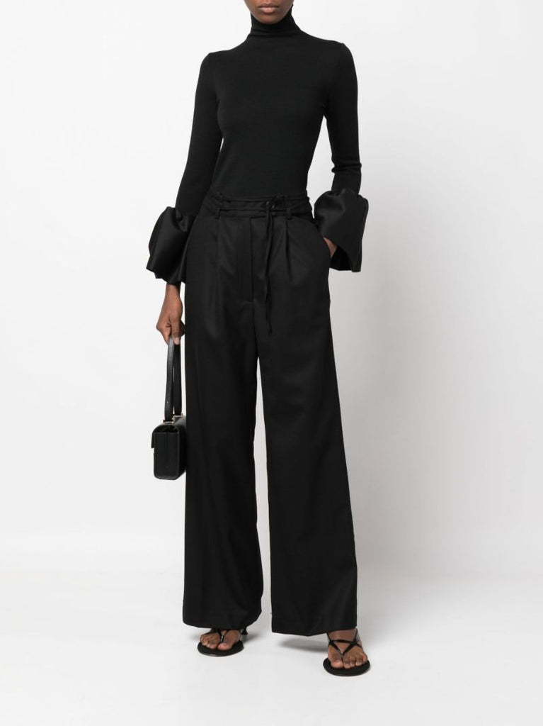 Black Trumpet Sleeves Turtleneck Wool Top