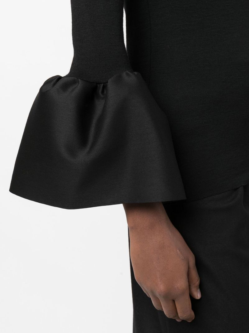 Black Trumpet Sleeves Turtleneck Wool Top