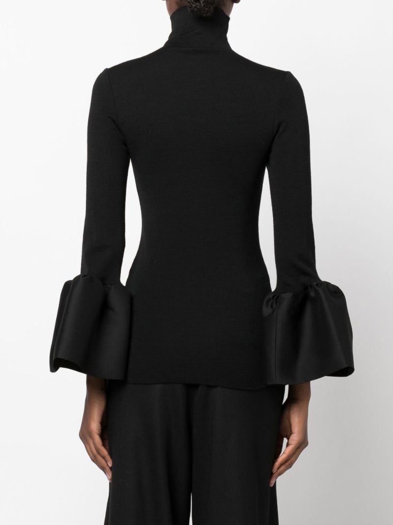 Black Trumpet Sleeves Turtleneck Wool Top