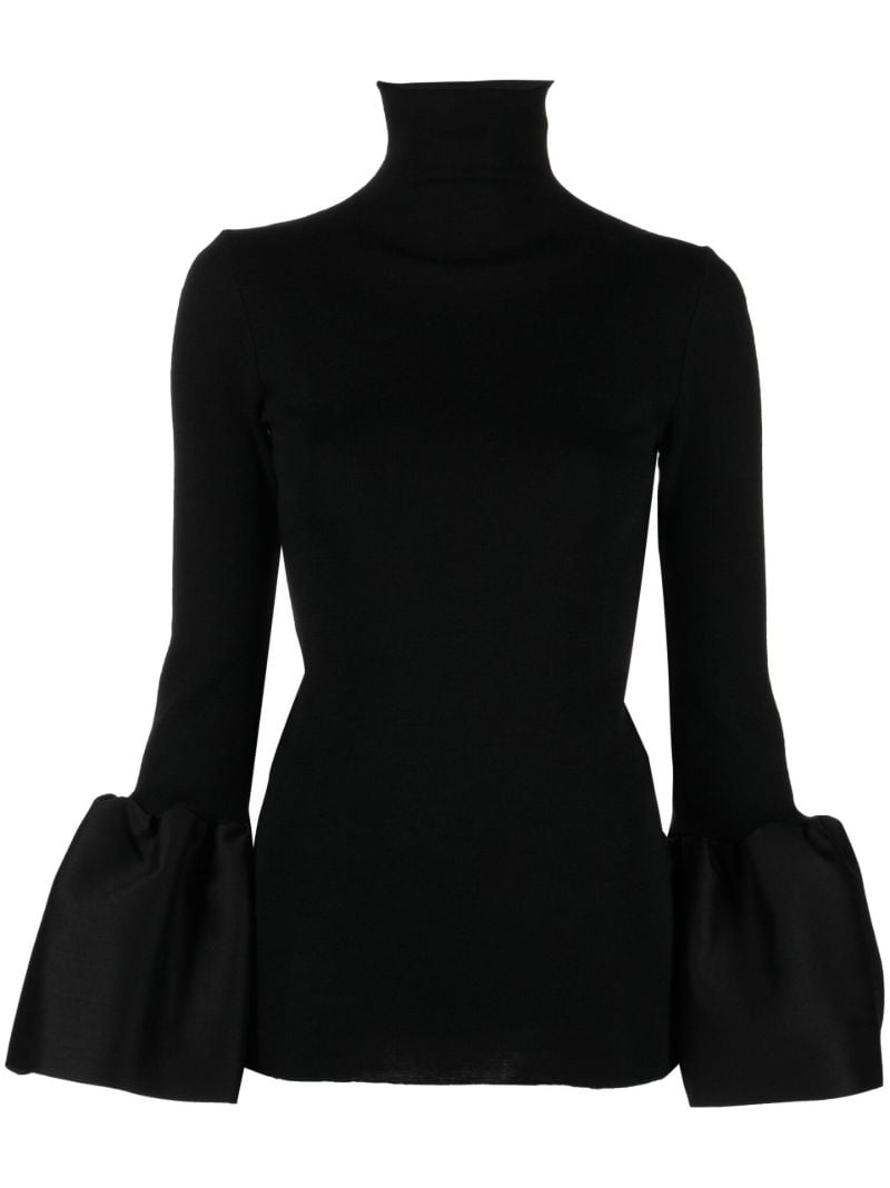 Black Trumpet Sleeves Turtleneck Wool Top