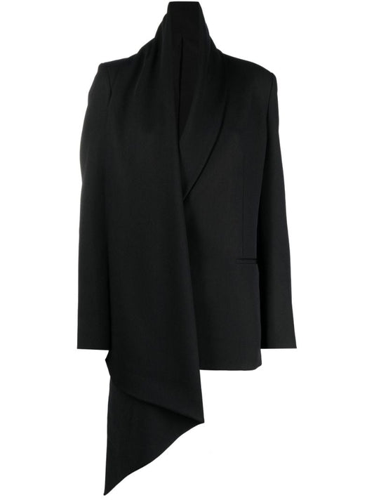 Black Detachable Scarf Double-breasted Blazer