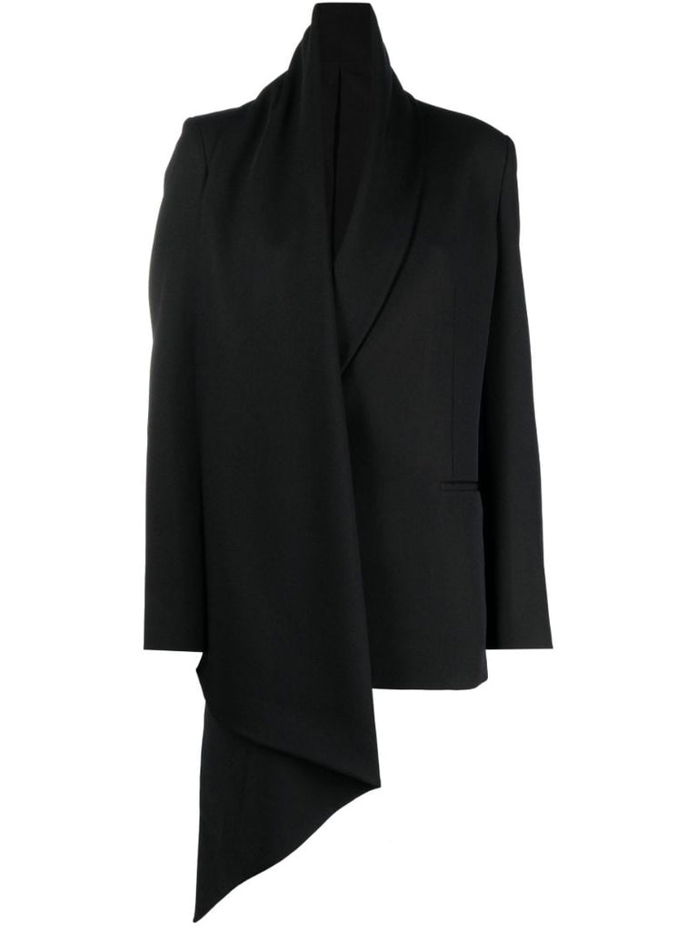 Black Detachable Scarf Double-breasted Blazer