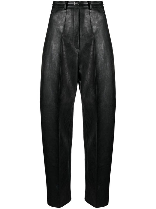 Black Faux Leather Tapered Trousers