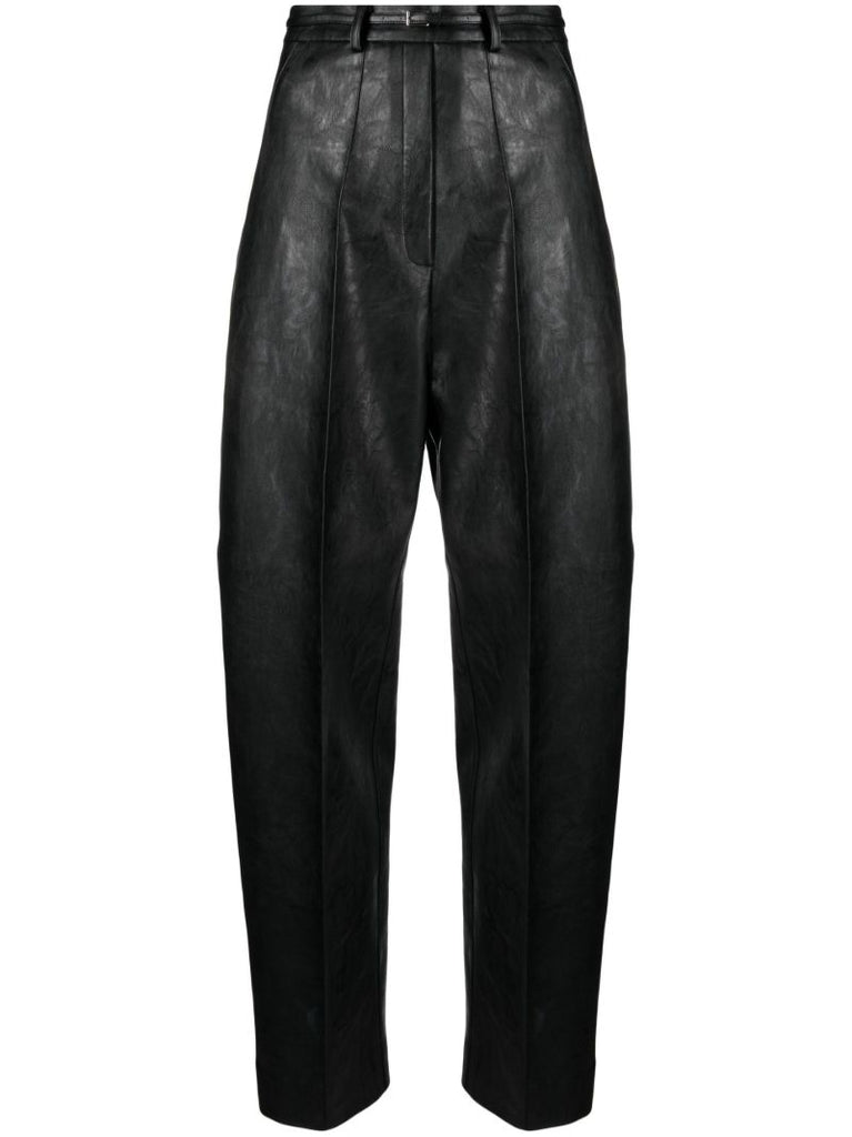 Black Faux Leather Tapered Trousers