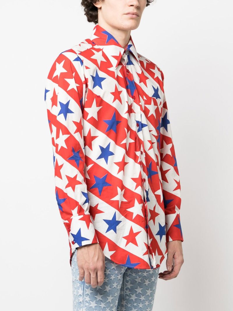 White Star and Stripe Print Cotton Shirt