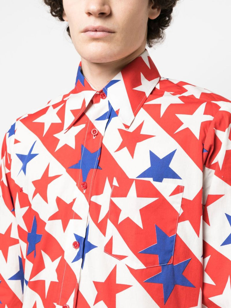 White Star and Stripe Print Cotton Shirt