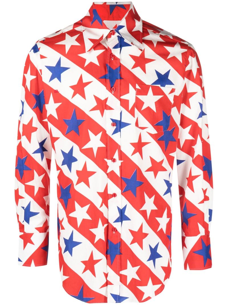 White Star and Stripe Print Cotton Shirt