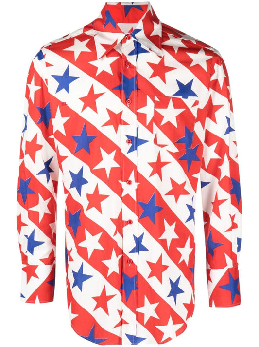 White Star and Stripe Print Cotton Shirt