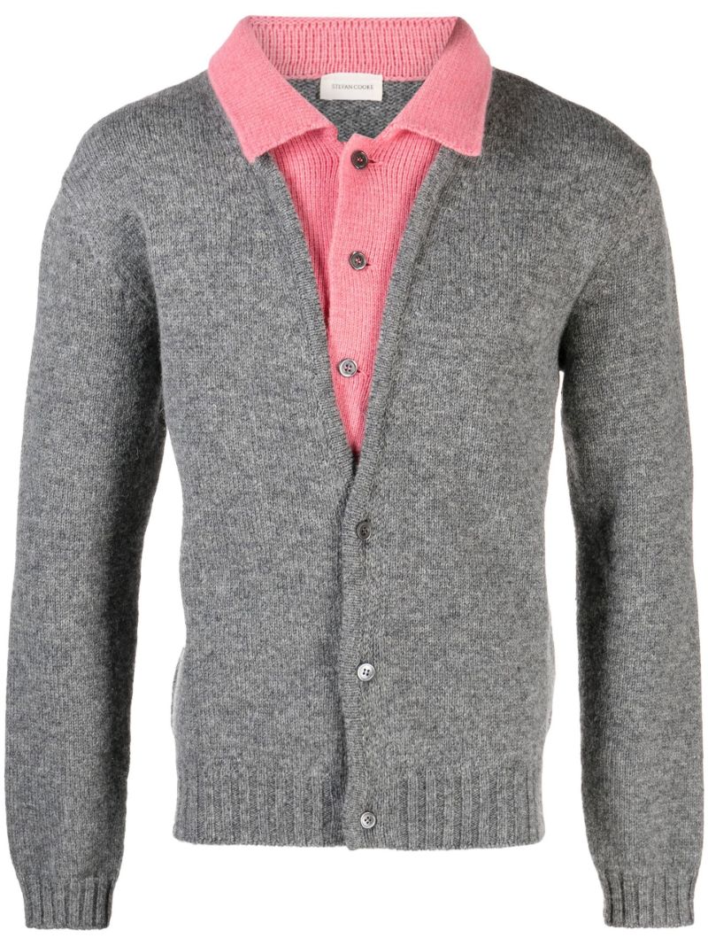 Grey Layered Wool Cardigan